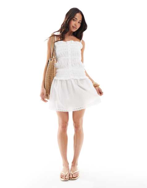 Esmee Exclusive beach skirt set with frill trim in white - view 1