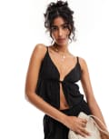 [Esmée] Esmee Exclusive beach textured tie front top in black (part of a set) 10 Black
