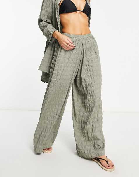 Topshop Tall low rise linen cargo straight leg pants in khaki