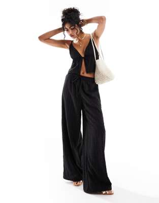 Esmee Exclusive beach textured wide leg pants in black - part of a set