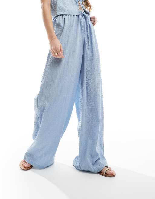 Esmee Exclusive beach textured wide leg pants in dusty blue - part of a set