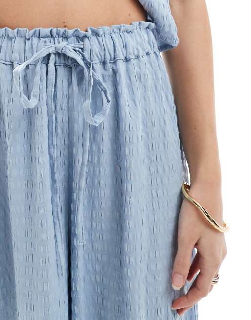 Esmee Exclusive beach textured wide leg pants in dusty blue - part of a set