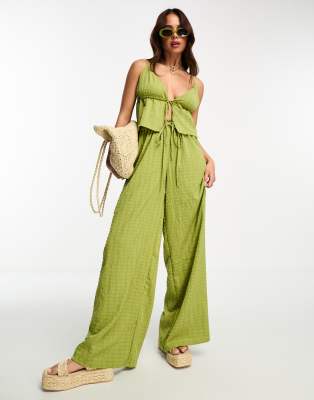 Esmée Esmee Exclusive beach textured wide leg trouser co-ord in green