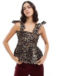 [Esmée] Esmee Exclusive beach tie shoulder beach top with shirred bodice in leopard (part of a set)-Multi 10 Leopard print