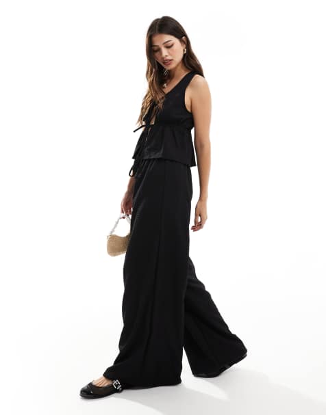 Esmee Exclusive beach trouser co-ord in textured black - view 1