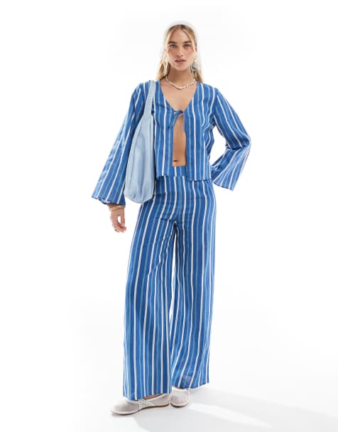 Esmee Exclusive beach trouser in blue stripe - view 1