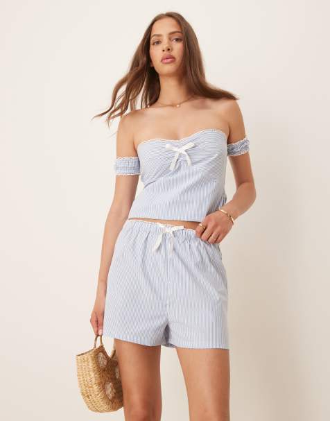 Esmee Exclusive bow detail beach set in blue and white stripe - view 1