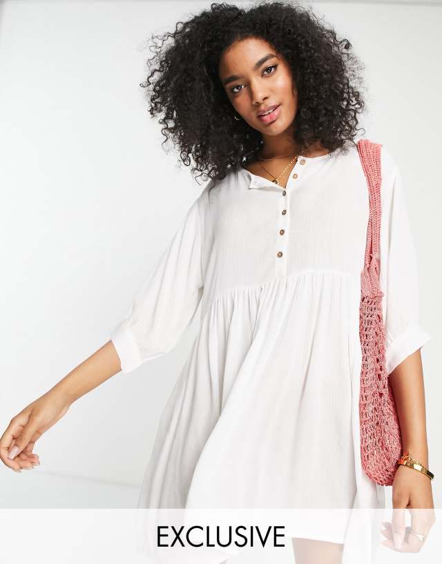 Esmee Exclusive button down swing beach dress in white