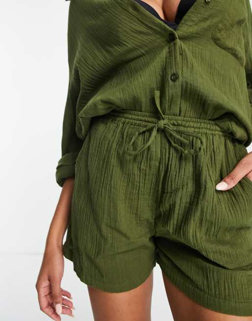 Esmee Exclusive co-ord beach shorts in khaki, 3 of 4