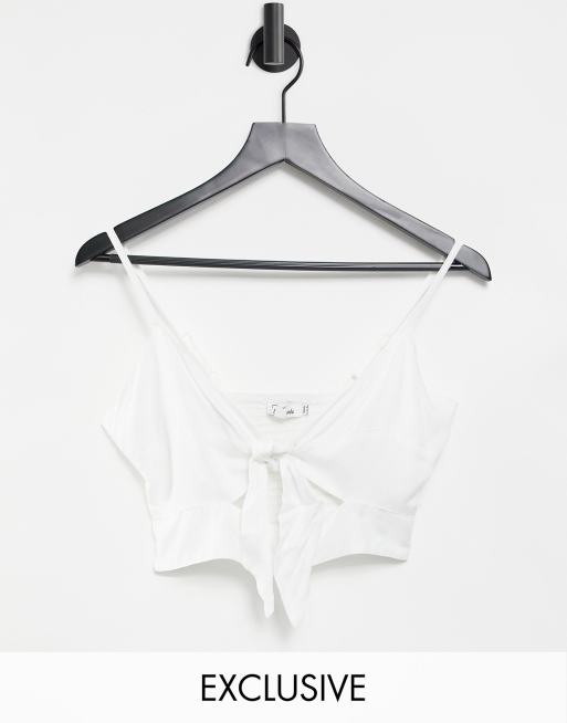 Esmee Exclusive coordinating beach tie front crop top in white