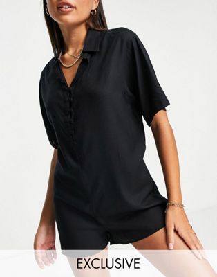 Esmee Exclusive covered button playsuit in black