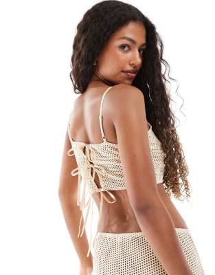 Esmée Exclusive Crochet Beach Crop Top In Neutral