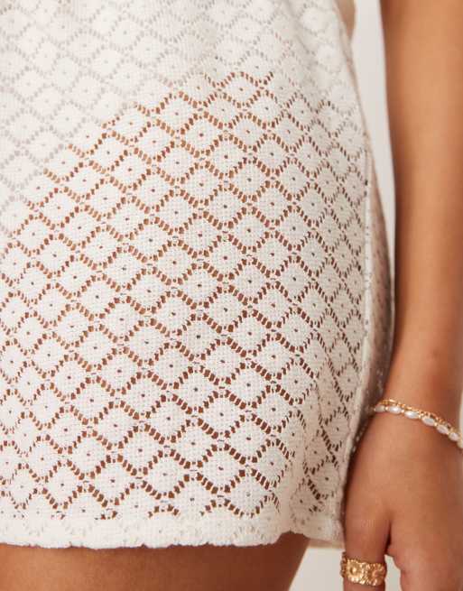 Esmee Exclusive crochet beach shorts co-ord in white, 5 of 5