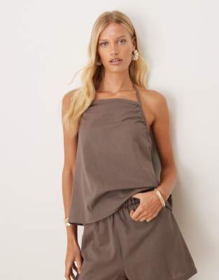 Esmée - Exclusive - Crop strandtop met bandjes in bruin, deel van co ...
