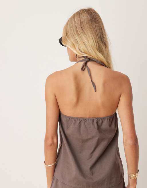 Esmée - Exclusive - Crop strandtop met bandjes in bruin, deel van co-ord set, 2 van 4