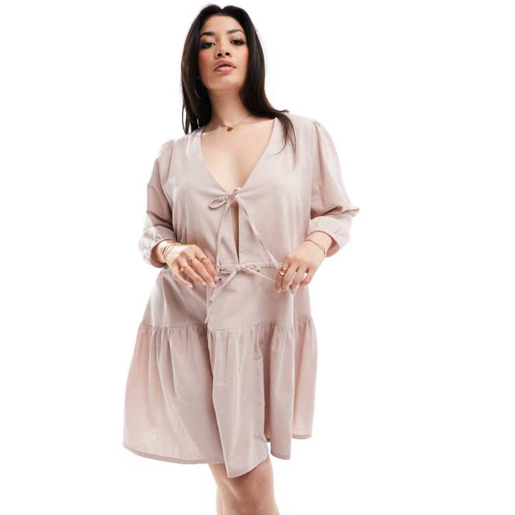 Esmée Exclusive Curve linen mix long sleeve tiered mini tie