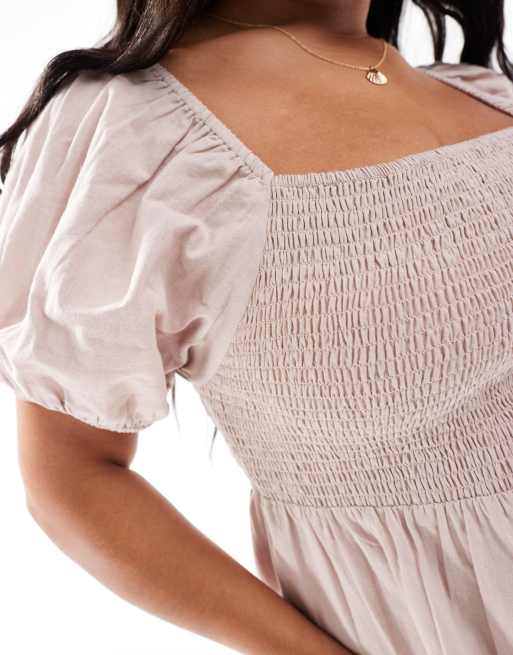 Esmée Exclusive Curve puff sleeve ruched maxi dress in oat