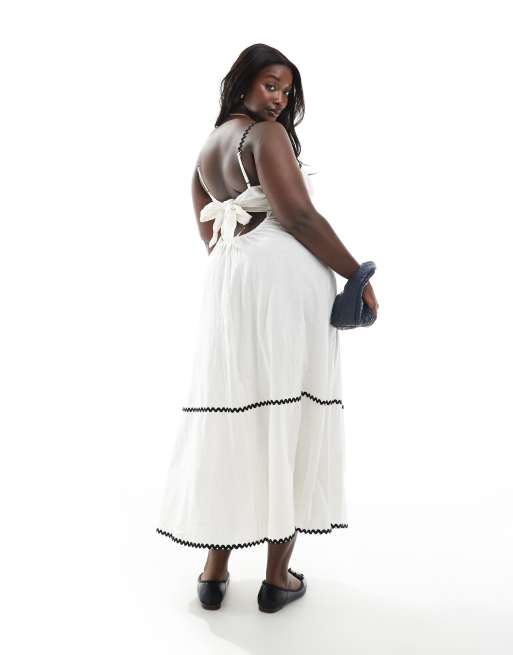 Esmee Exclusive Curve ric rac maxi beach dress in white and black