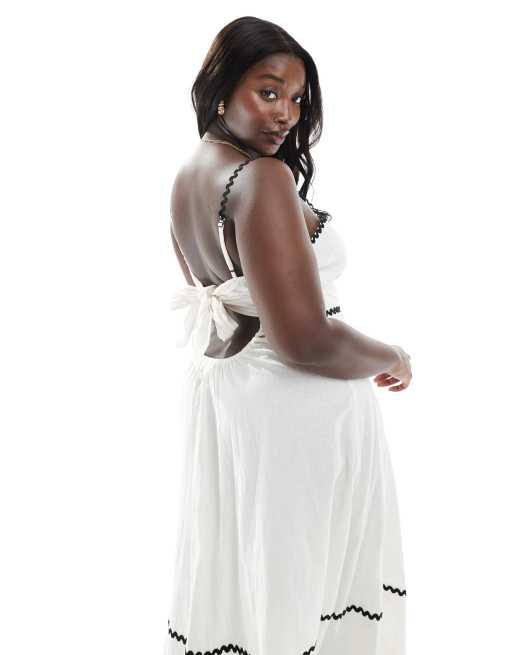 Esmee Exclusive Curve ric rac maxi beach dress in white and black