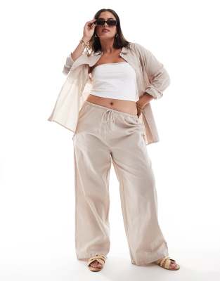 Esmee Exclusive Curve textured beach trouser co-ord in oat-White