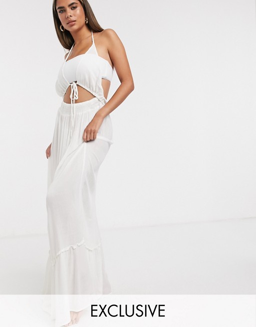 Esmee Exclusive cut out maxi beach dress in white