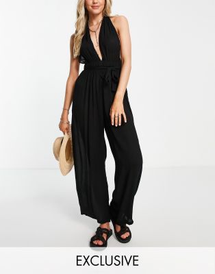 Esmée Esmee Exclusive Deep Plunge Jumpsuit With Tie Detail In Black ...