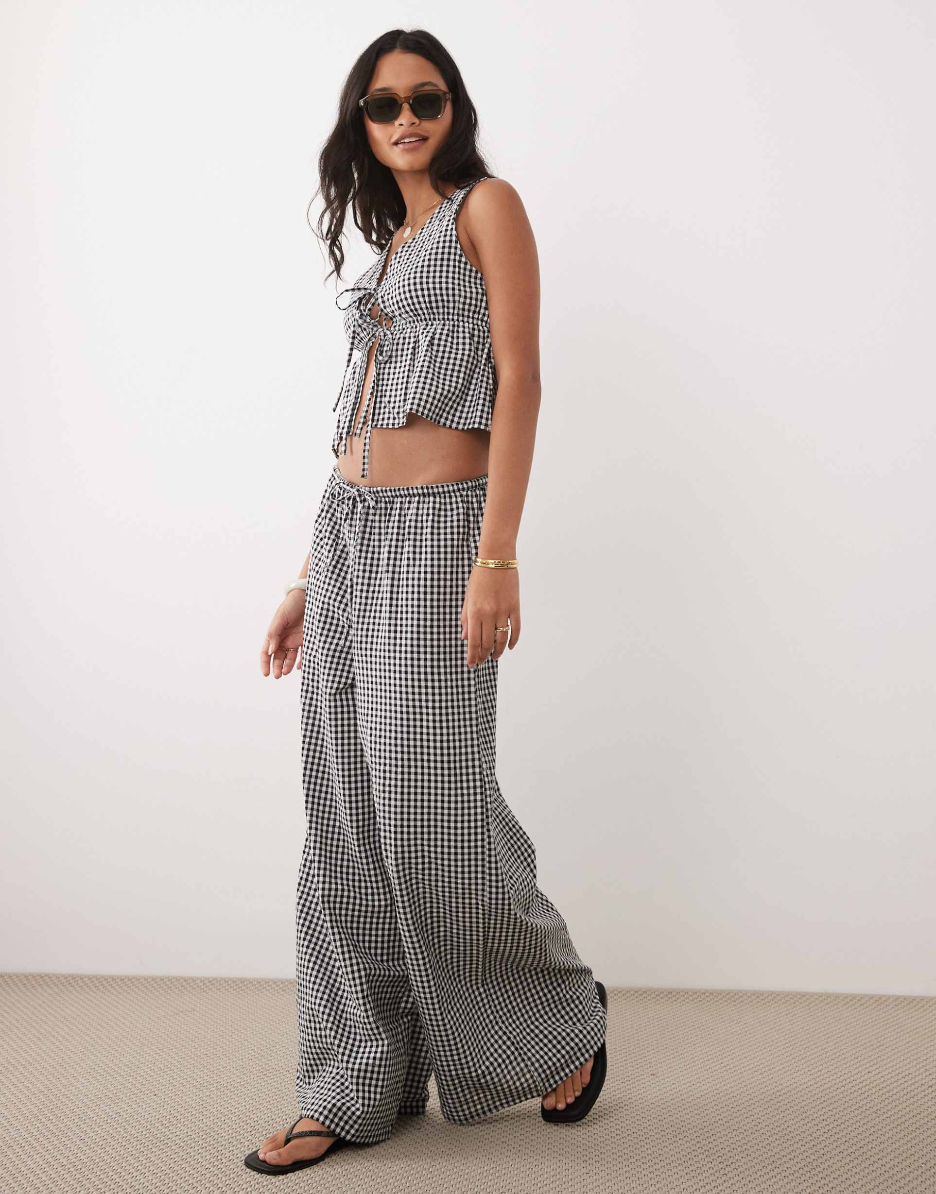 esmee exclusive drawstring pants in black and white gingham - part of a set