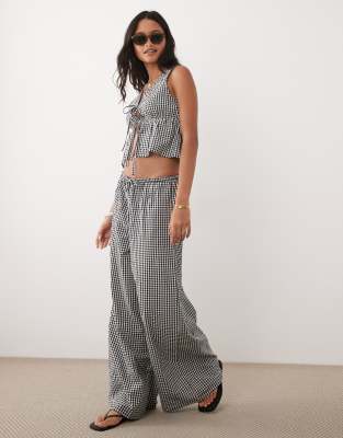 Esmee Exclusive drawstring trouser co-ord in black and white gingham
