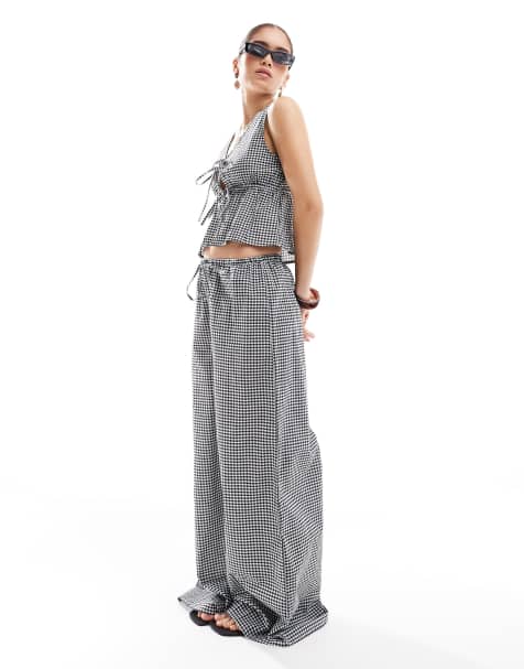 Esmee Exclusive drawstring trouser co-ord in black and white gingham - view 1