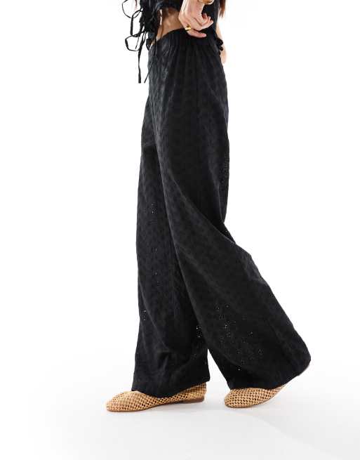 Esmee Exclusive eyelet beach pants in black, 2 of 5