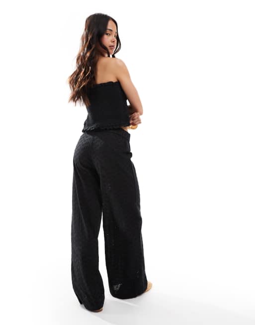 Esmee Exclusive eyelet beach pants in black, 4 of 5