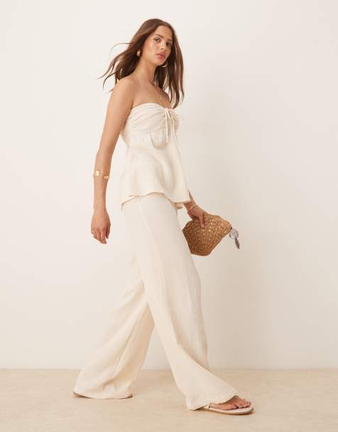 Esmee Exclusive floaty beach trouser in cream - view 1