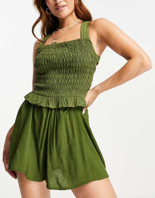 Esmee Exclusive flowy shorts in khaki (part of a set)