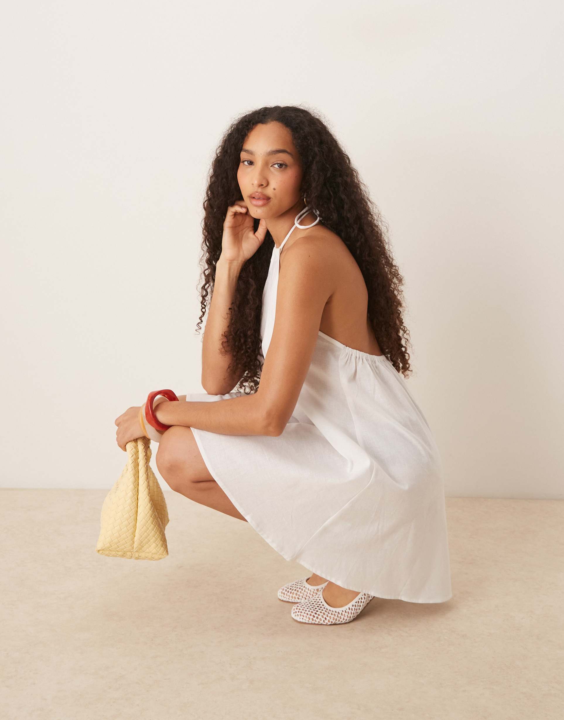 esmée exclusive halter mini beach dress in white