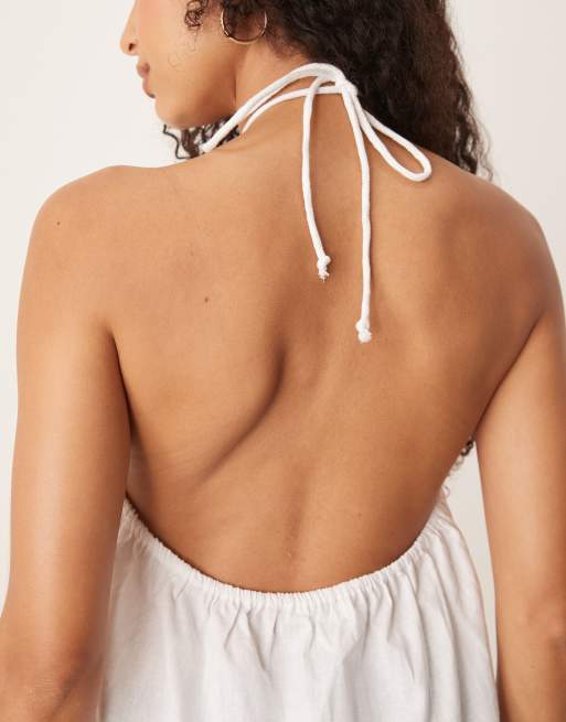 Esmee Exclusive halter mini beach dress in white, 3 of 4