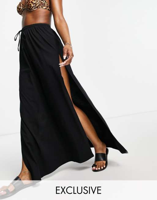 Esmee Exclusive jersey beach skirt with side splits in black ASOS