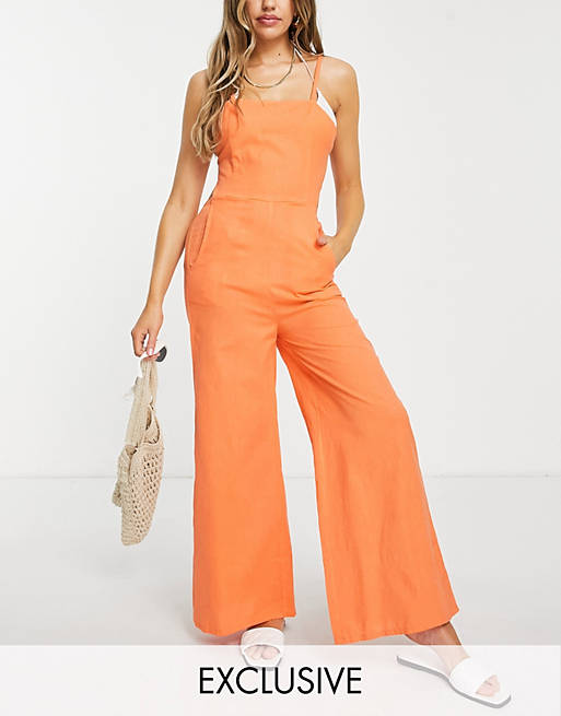 Jumpsuits & Playsuits Esmee Exclusive jumpsuit with side cut out deail in orange 