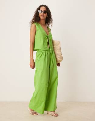 Esmee Exclusive linen look beach pants in green