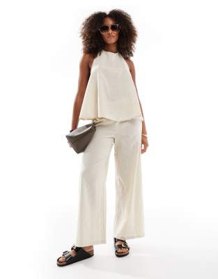 Exclusive linen mix relaxed beach pants in beige-Neutral