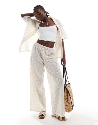 Esmee Exclusive loose fit crochet beach pants in cream-White