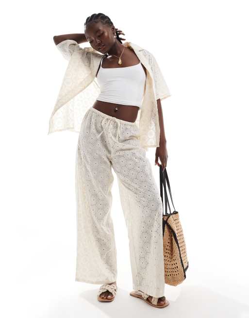Esmee Exclusive loose fit crochet beach pants in cream
