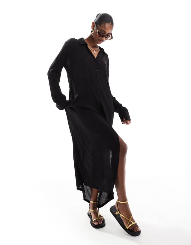 Esmee Exclusive maxi beach shirt dress in black