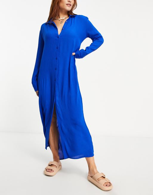 Esmee Exclusive maxi beach shirt dress in cobalt blue  ASOS