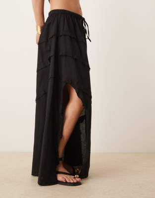Esmée Exclusive Maxi Beach Skirt With Ruffle Detail In Black