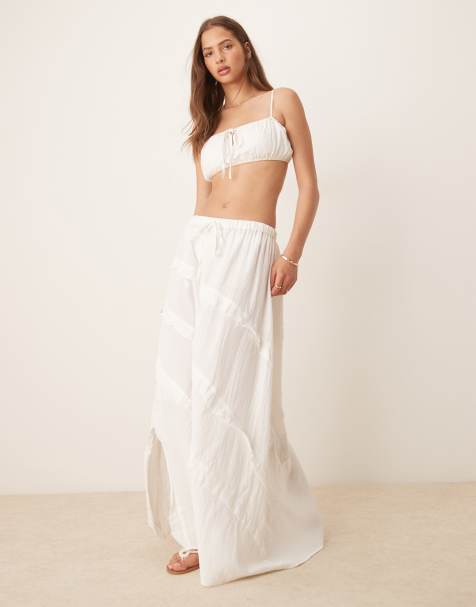 Esmee Exclusive maxi beach skirt with ruffle detail in white - view 1