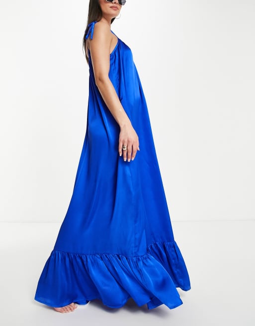 Esmee Exclusive maxi beach summer dress with low back in cobalt blue | ASOS