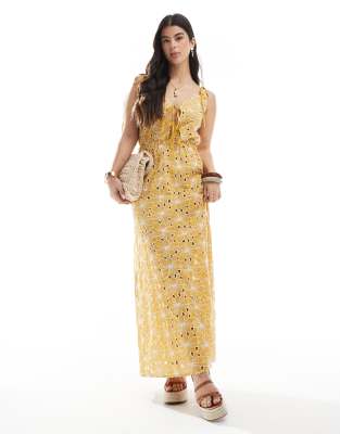 Esmee Exclusive maxi broderie beach dress in mustard yellow