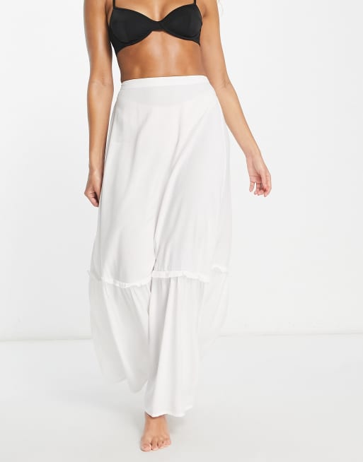 ASOS DESIGN beach off-shoulder crop top with detachable volume sleeves in  white gauze - part of a set