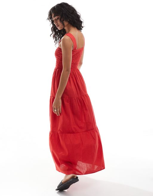 Esmee Exclusive Maxi strandjurk met gesmokt lijfje in