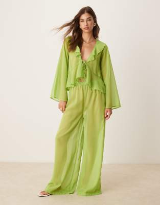 Esmee Exclusive mesh beach pants in green - part of a set